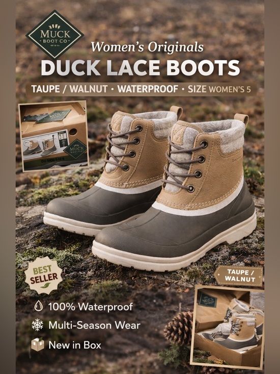 Muck Boots Shoes - Muck Boot Co Women’s Originals Duck Lace Boot Taupe Walnut Waterproof Size 5 NIB